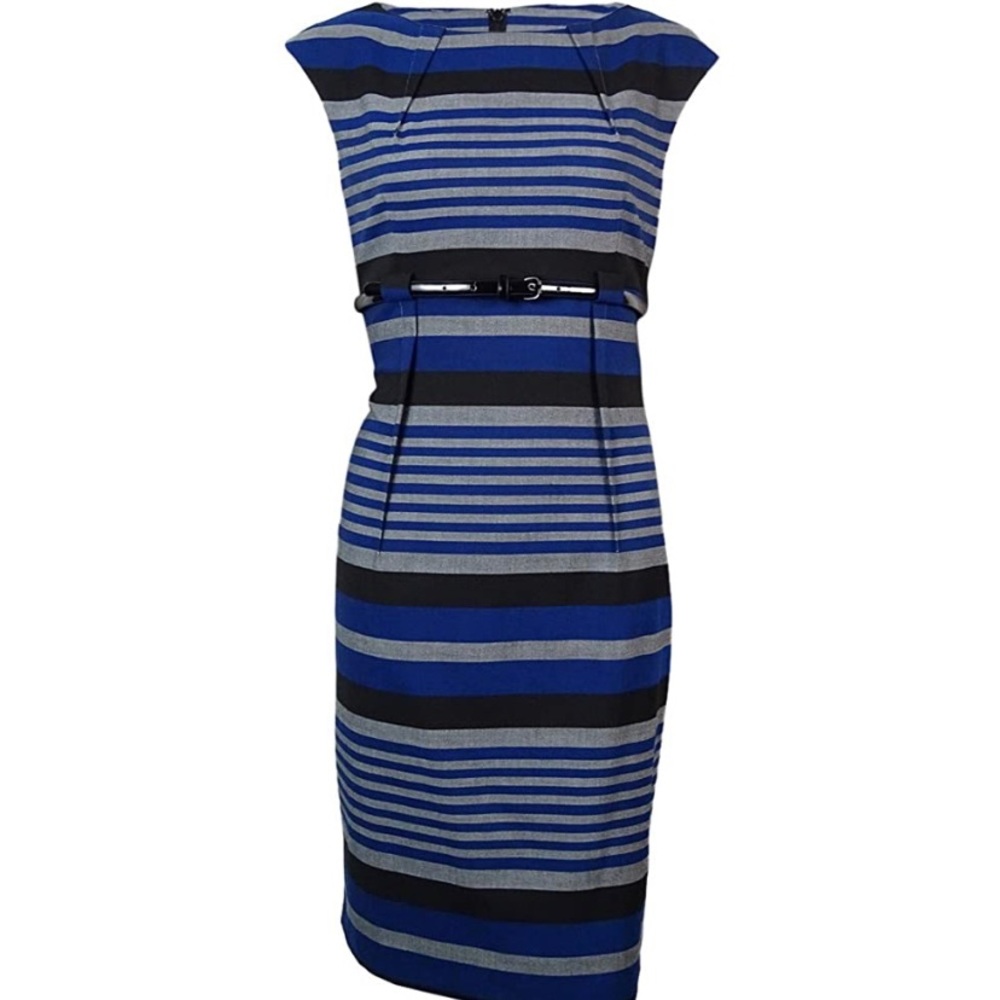 Calvin Klein Blue, Black & Gray Striped Dress